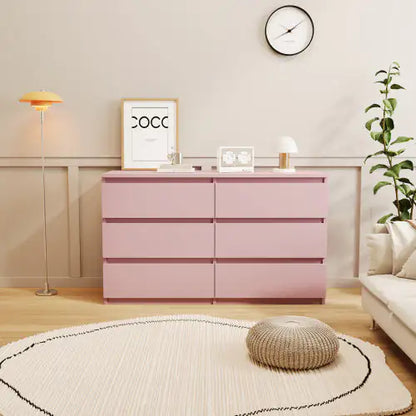 Pink Large 6 Drawers Chest of Drawer Dressers Table with Extra Deep Drawers (Assembled Length in inches)