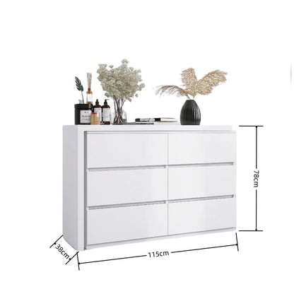 White Extended Desktop 6 Drawers Chest of Drawer without Handle (45.30 inches)