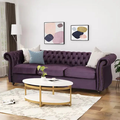 Purple 3-Seater Sofa with Velvet Upholstery (Luxury)