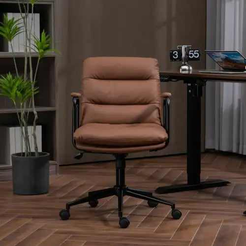 Brown Office Chair with Wheels and Arms (Medium)