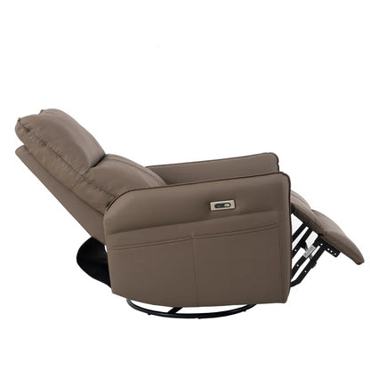 Brown Electric Gliding Recliner Sofa with USB Port (270° Swivel)