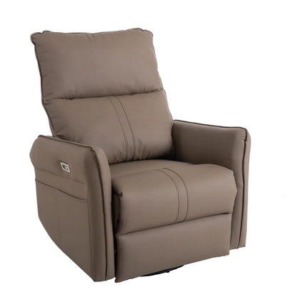 Brown Electric Gliding Recliner Sofa with USB Port (270° Swivel)