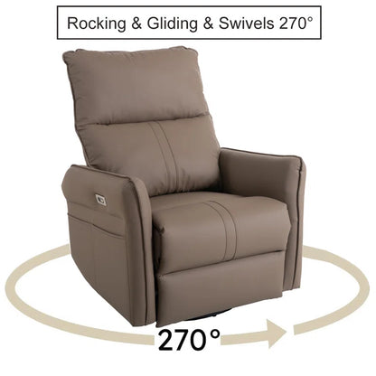 Brown Electric Gliding Recliner Sofa with USB Port (270° Swivel)