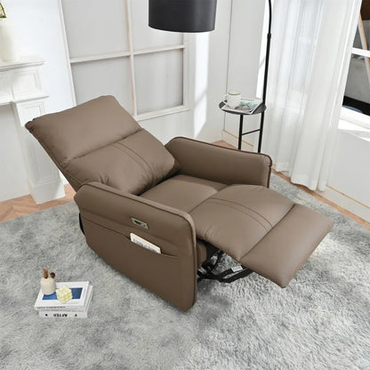 Brown Electric Gliding Recliner Sofa with USB Port (270° Swivel)