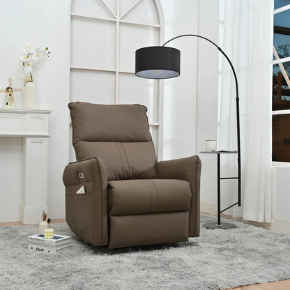 Brown Electric Gliding Recliner Sofa with USB Port (270° Swivel)