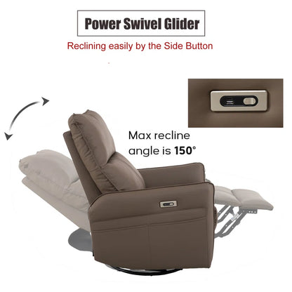 Brown Electric Gliding Recliner Sofa with USB Port (270° Swivel)