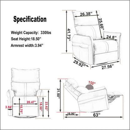 Brown Electric Gliding Recliner Sofa with USB Port (270° Swivel)