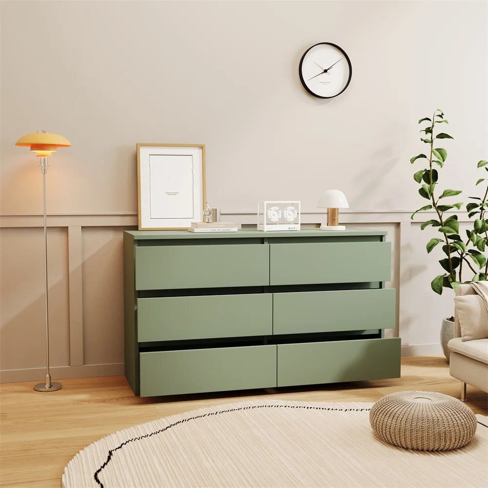 Green Large 6-drawer Cabinet Dressing Table with Extra Deep Drawers