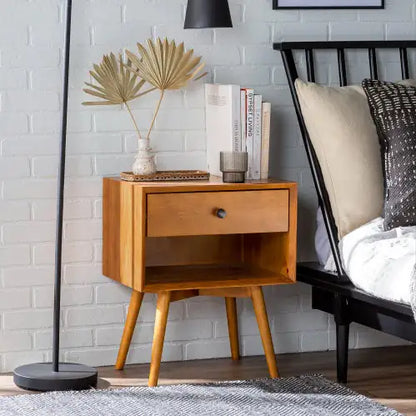 Caramel Mid-Century Modern Nightstand with Single-Drawer (20 inches)