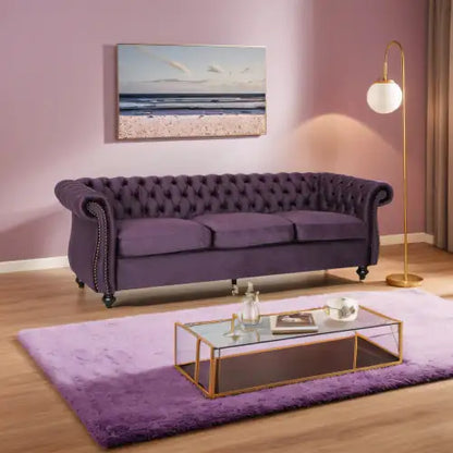 Purple 3-Seater Sofa with Velvet Upholstery (Luxury)