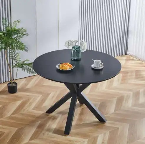 Matte Black Dining Table with Round MDF Table Top (42.12 inches)