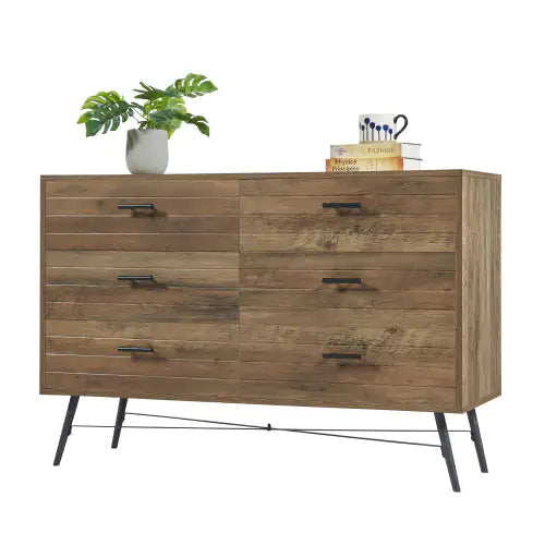 Walnut Brown 6-Drawer Cabinet TV Stand with Large Storage (47.24 x 15.75 x 31.50 inches)