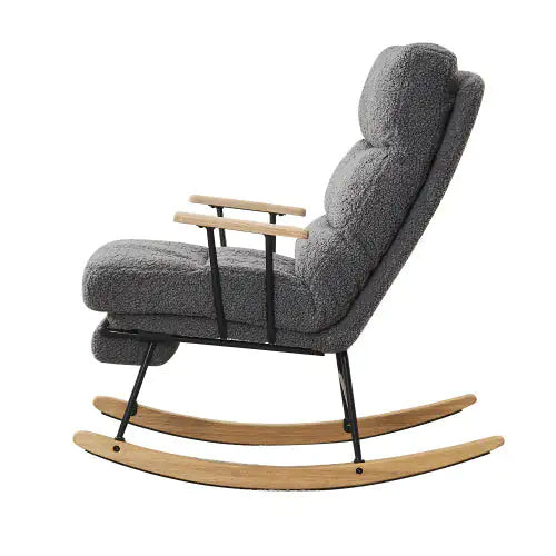 Gray Modern Teddy Gliding Rocking Chair with High Back, Retractable Footrest, and Adjustable Back Angle (26.00 x 38.20 x 40.10 inches)