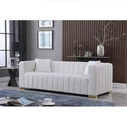 Black Modern Channel Sofa with Traditional Chesterfield Design (85.76 inches)