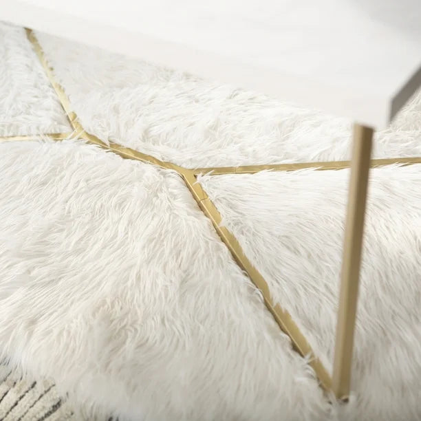 White+Gold Modern Glam Metal and Faux Marble Coffee Table with Faux White Marble/Gold (42.00 inches)