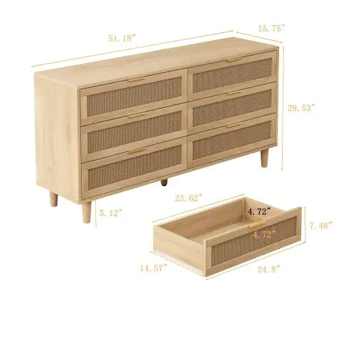 Natural Rattan Drawer Lockers with White Drawer Slide (51.18 inches)