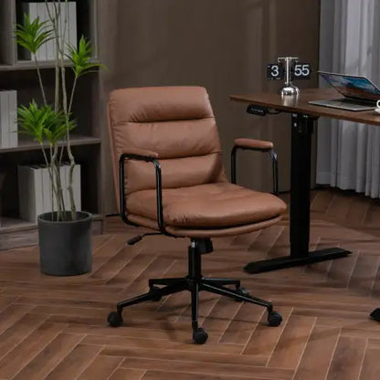 Brown Office Chair with Wheels and Arms (Medium)