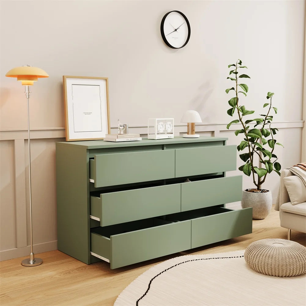 Green Large 6-drawer Cabinet Dressing Table with Extra Deep Drawers