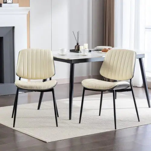 Beige Dining Chairs Set of 2 with Walnut Bentwood Back and Metal Legs