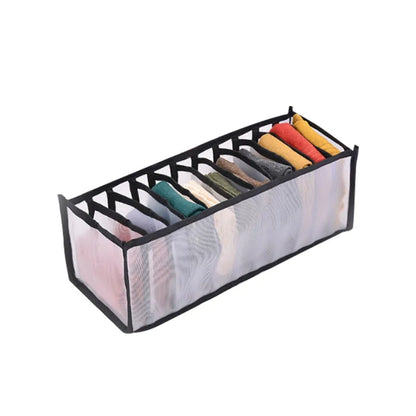 Gray or White 7-Grid Foldable Drawer Organizer with Durable Nylon Mesh (Various Sizes)