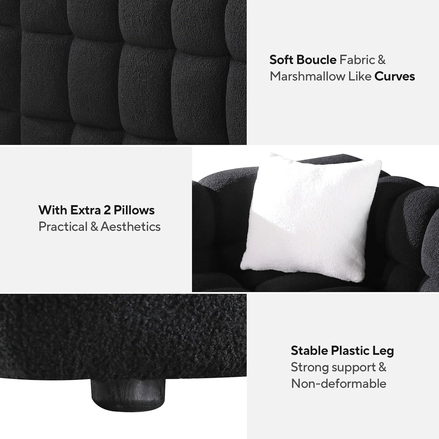 Black Fabric Sofa with Boucle Material (34.6 * 25.98 * 17.32 inches)