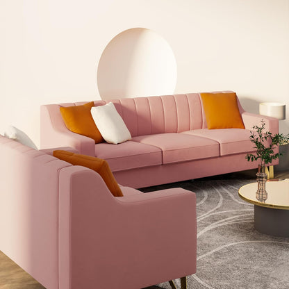 Pink Velvet Combo Sofa Set with Love Seat and Sofa