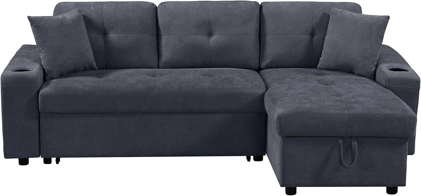 DARK GREY Convertible Sectional Sofa with Armrest Storage (92 inches)