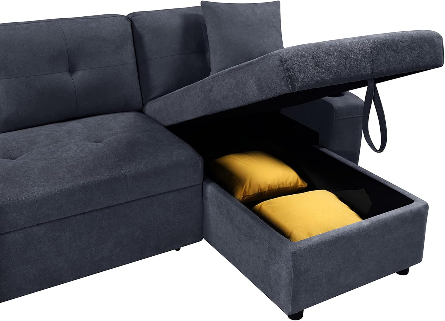 DARK GREY Convertible Sectional Sofa with Armrest Storage (92 inches)