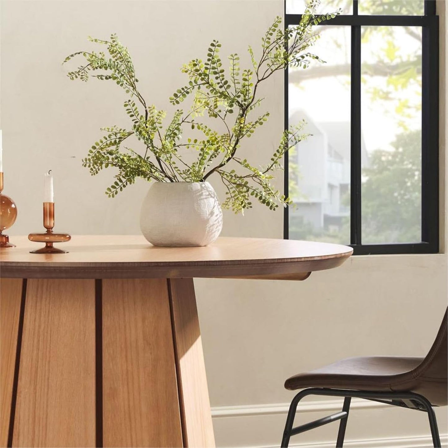 Light Brown Modern Round Solid Wood Pedestal Dining Table with Cerused White Finish (47.50 inches)