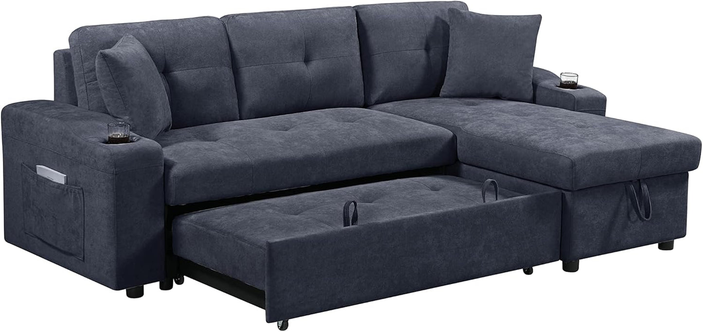 DARK GREY Convertible Sectional Sofa with Armrest Storage (92 inches)