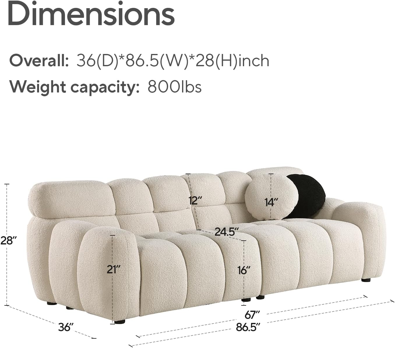 Beige Home Fabric Sofa with Boucle Material (34.6 * 25.5 * 32.2 inches)