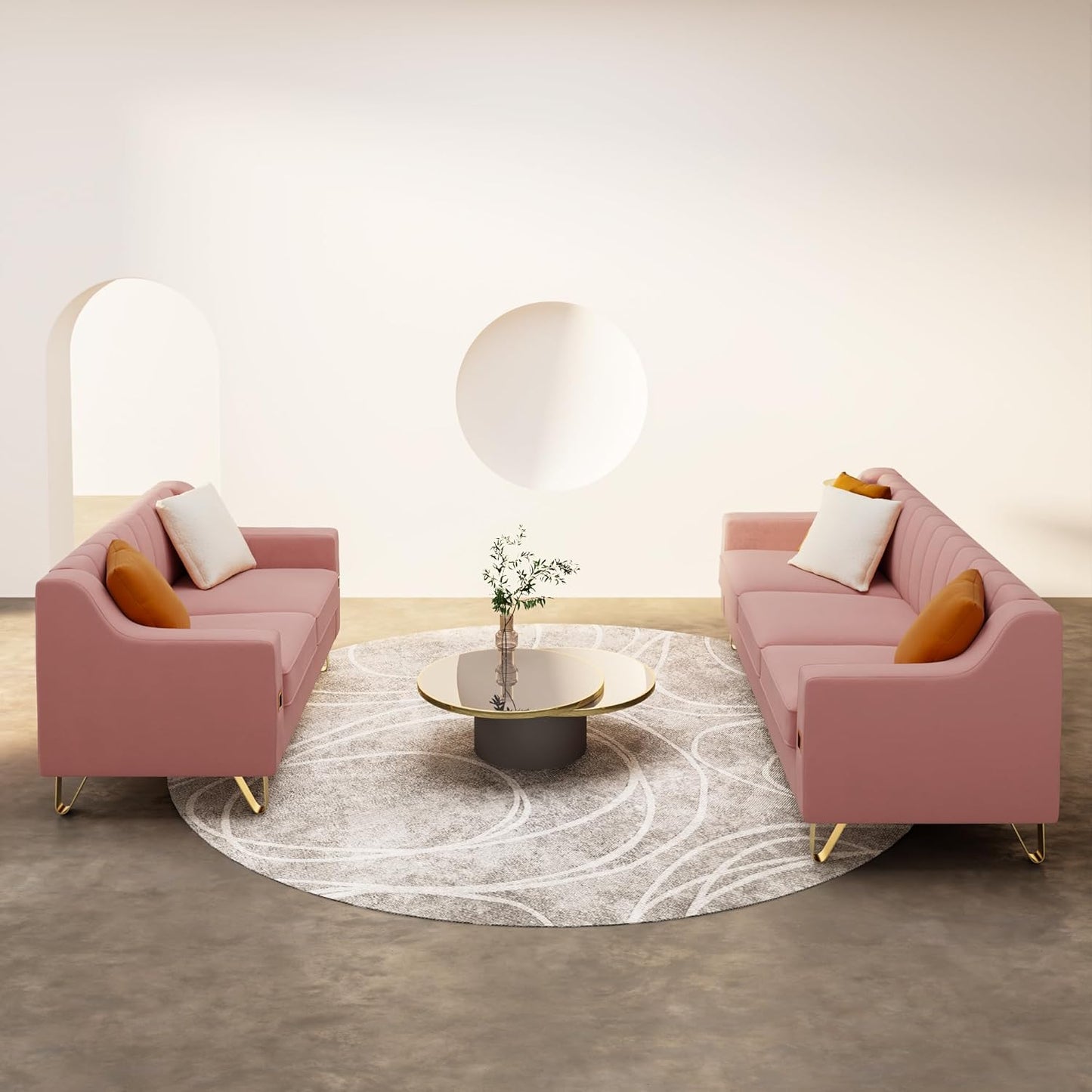 Pink Velvet Combo Sofa Set with Love Seat and Sofa