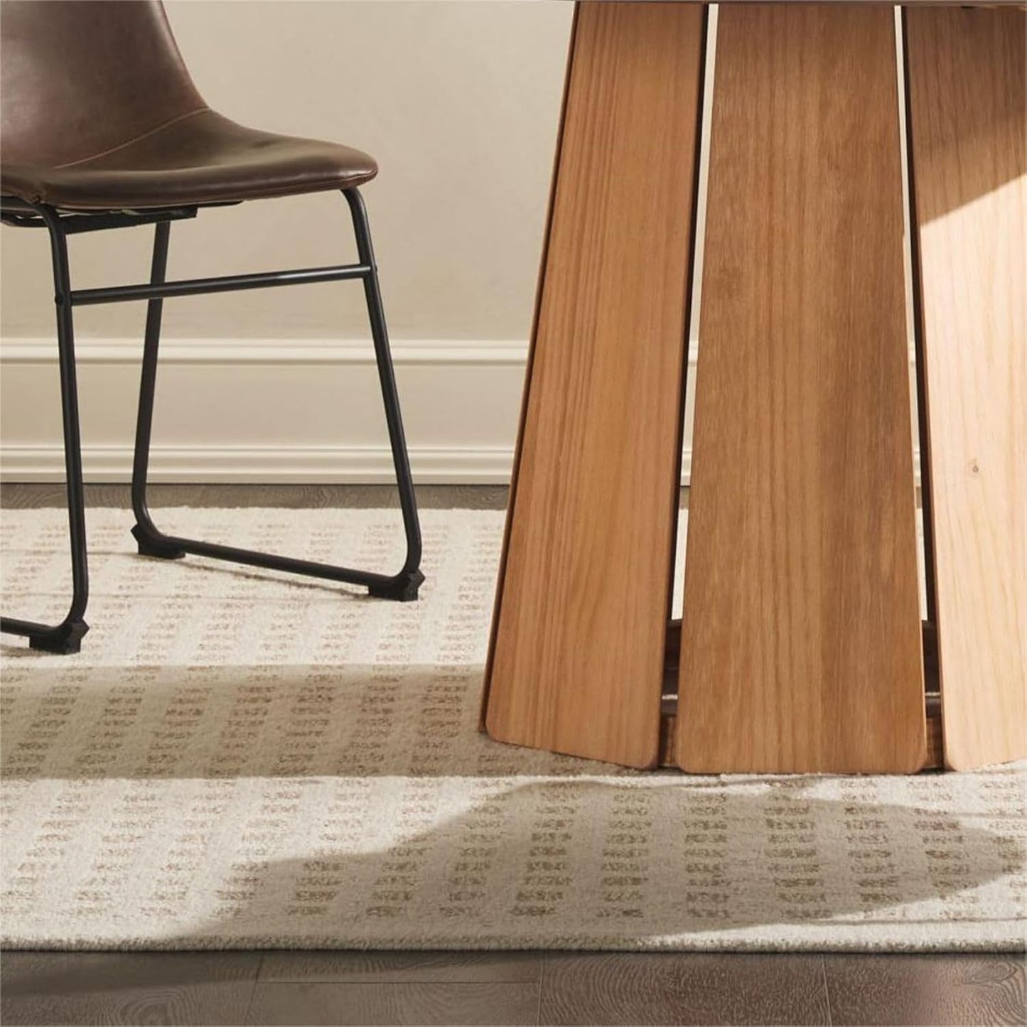 Light Brown Modern Round Solid Wood Pedestal Dining Table with Cerused White Finish (47.50 inches)