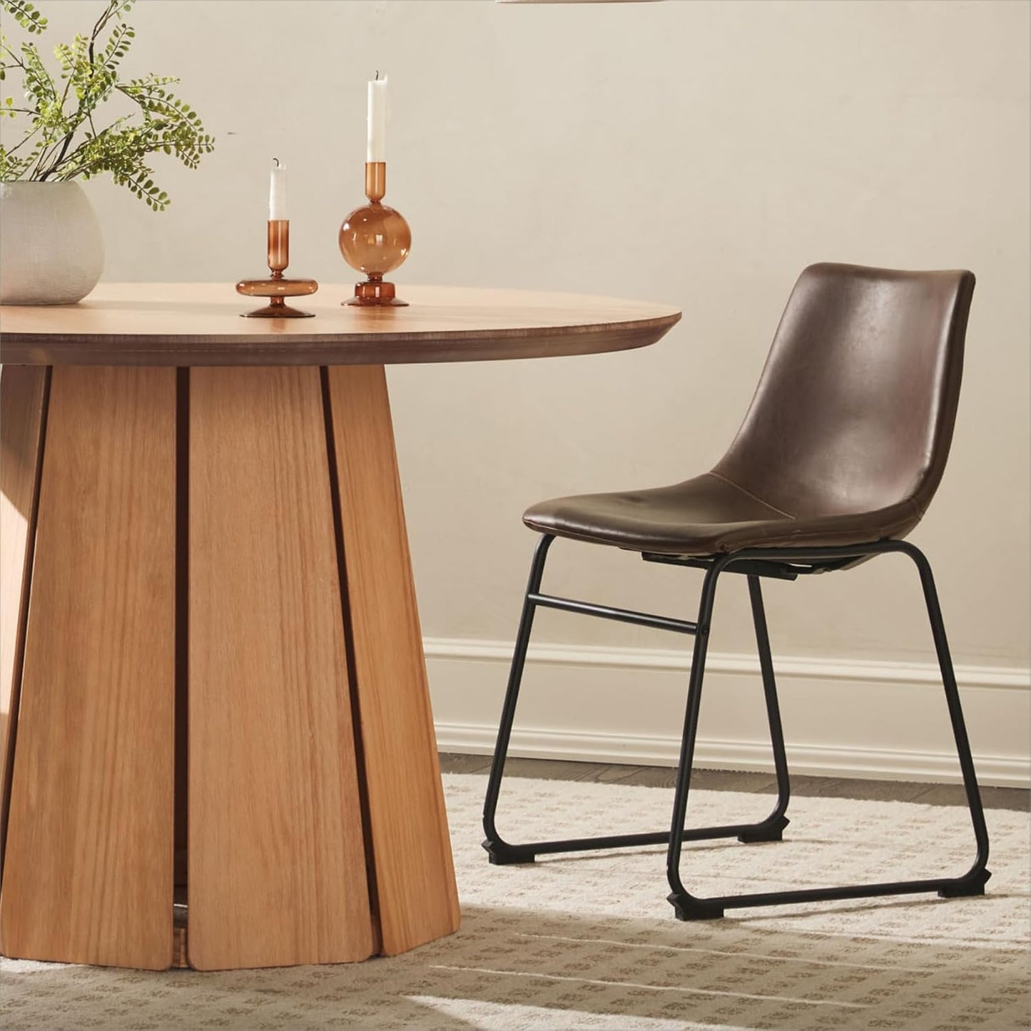 Light Brown Modern Round Solid Wood Pedestal Dining Table with Cerused White Finish (47.50 inches)