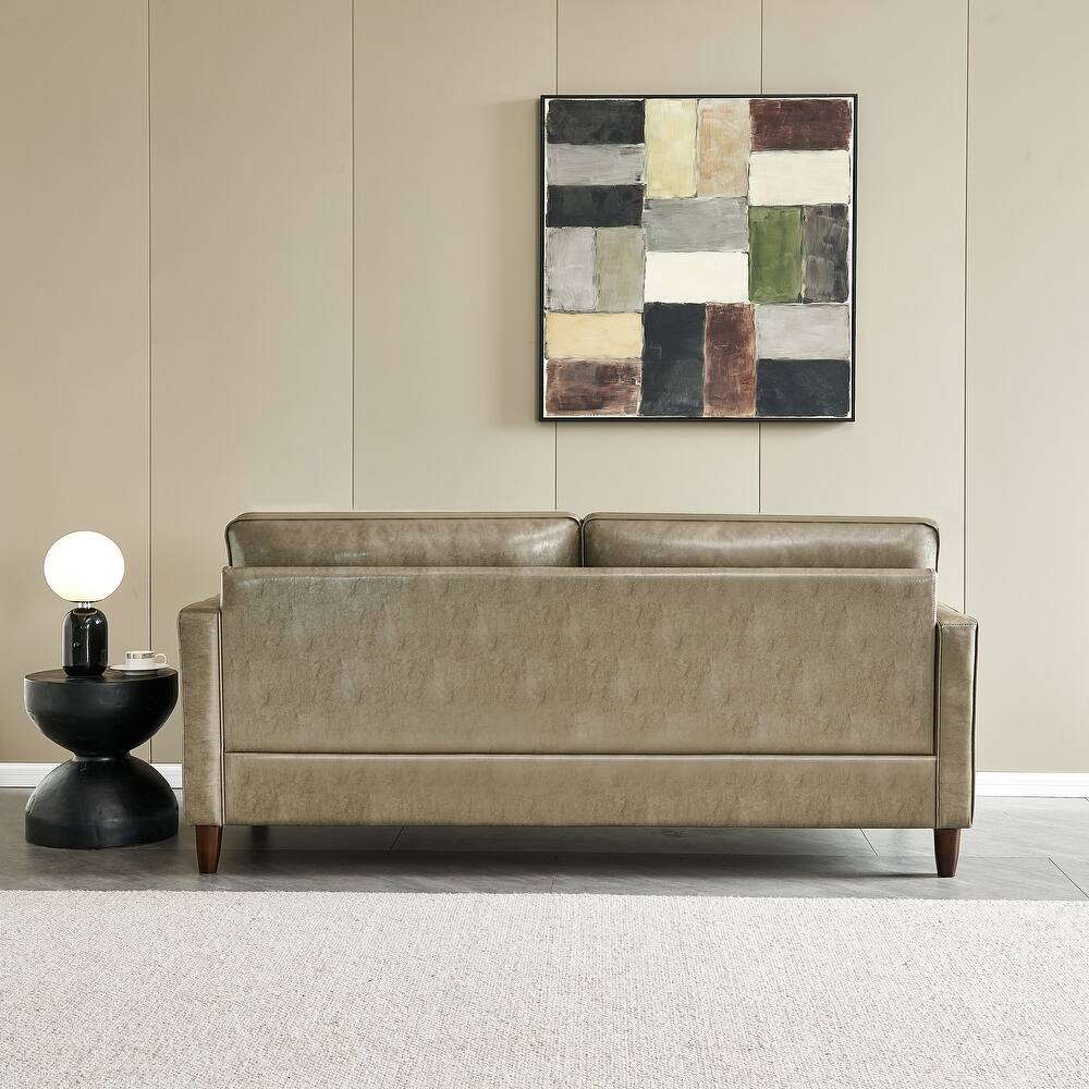 Khaki Modern Mid-Century Vegan Leather Sofa with Foam Filler (74.80 inches)