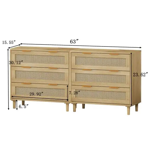 Oak 3 Drawers Rattan Locker with Medium Density Fiberboard (Set of 2)