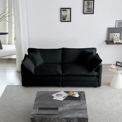 Black Modern Fabric Loveseat Sofa with 4 Pillows (Large Size)