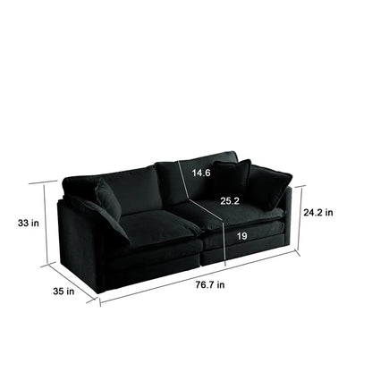 Black Modern Fabric Loveseat Sofa with 4 Pillows (Large Size)