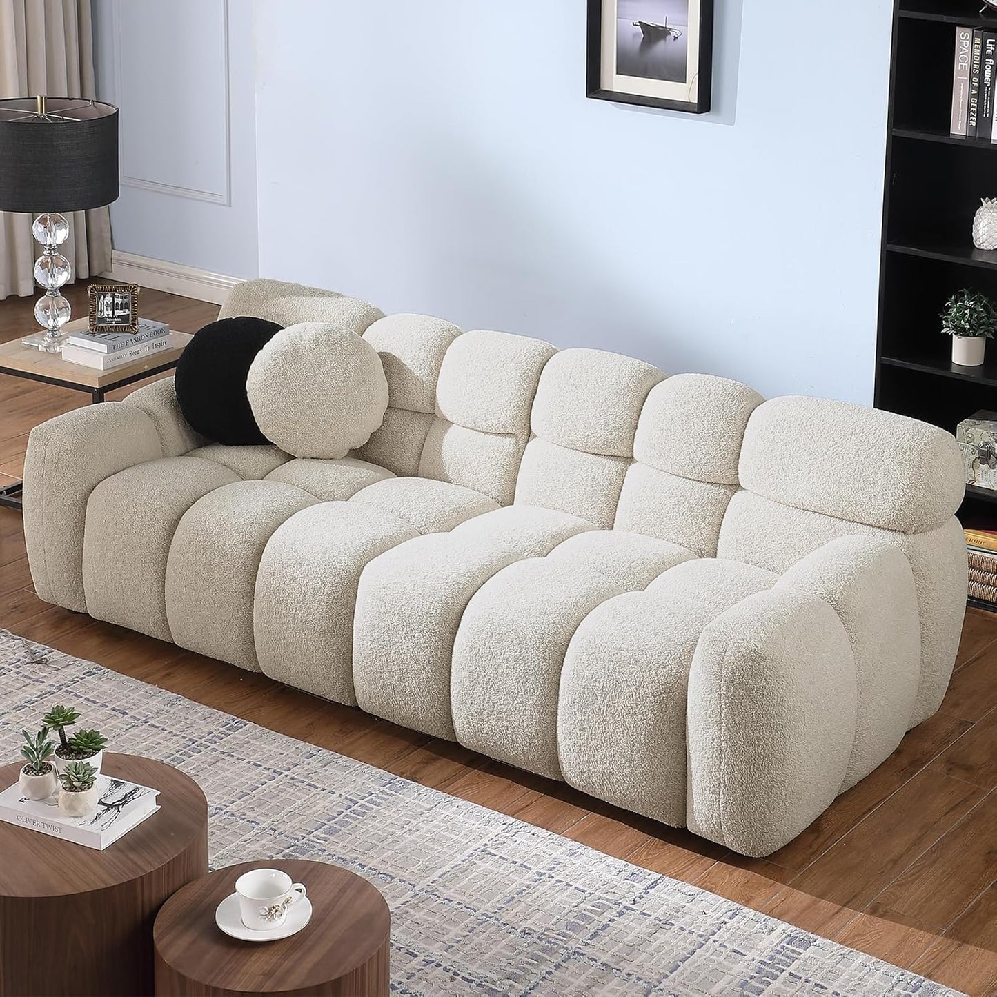 Beige Home Fabric Sofa with Boucle Material (34.6 * 25.5 * 32.2 inches)