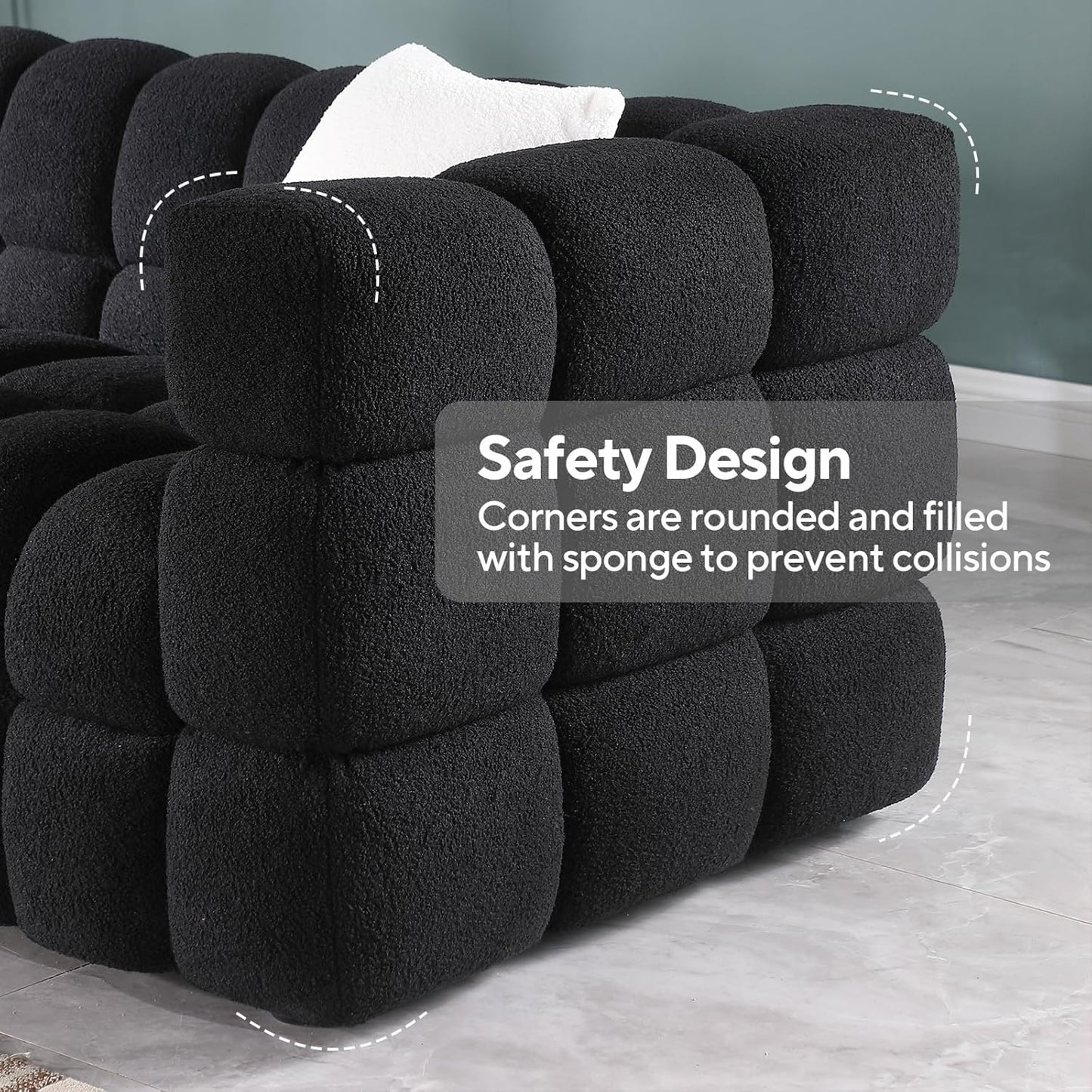 Black Fabric Sofa with Boucle Material (34.6 * 25.98 * 17.32 inches)