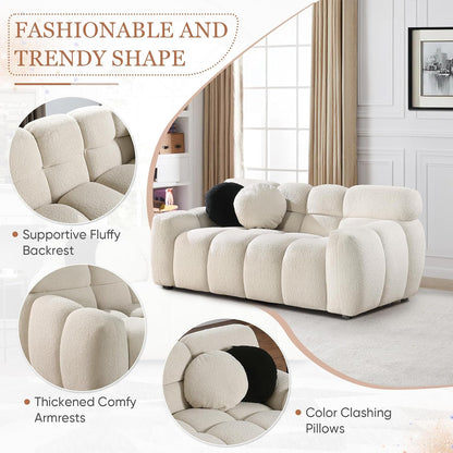 Beige Sofa with Boucle Material (64.96 inches)