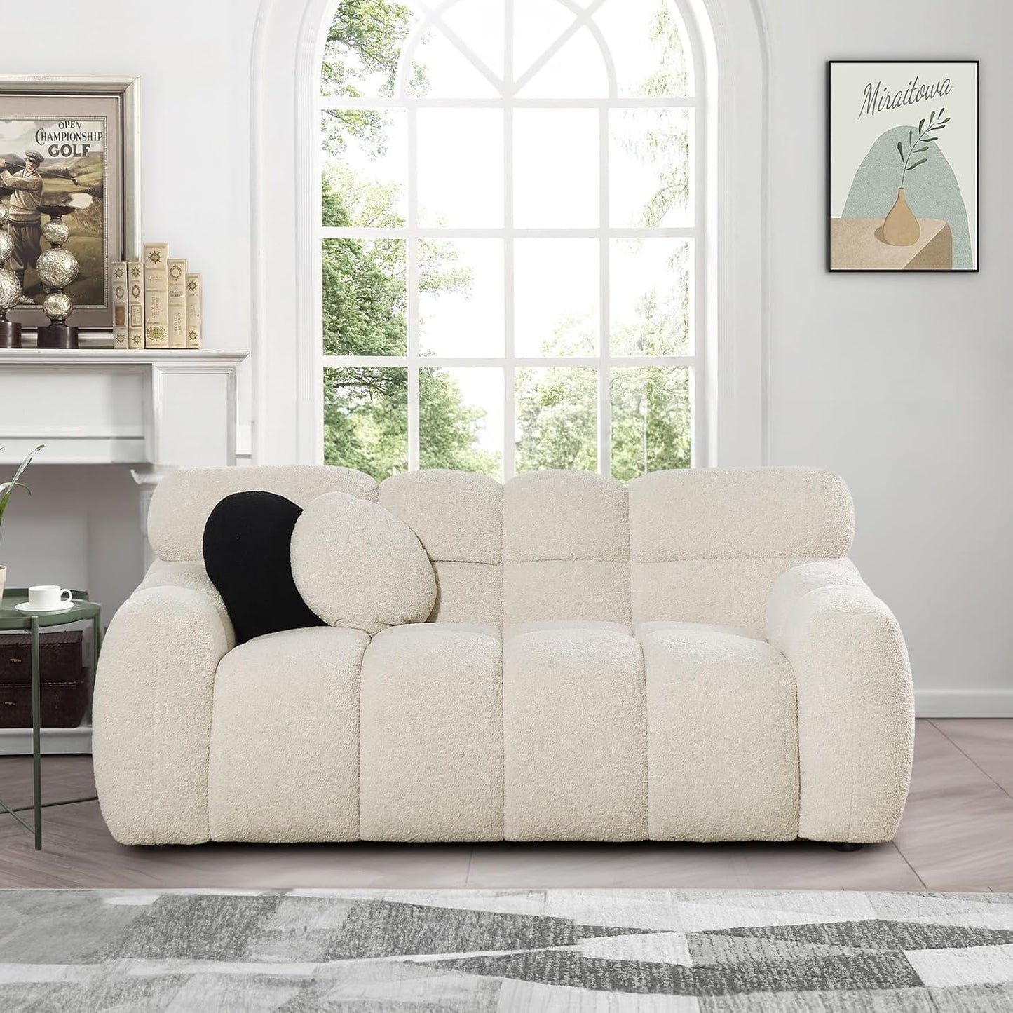 Beige Sofa with Boucle Material (64.96 inches)