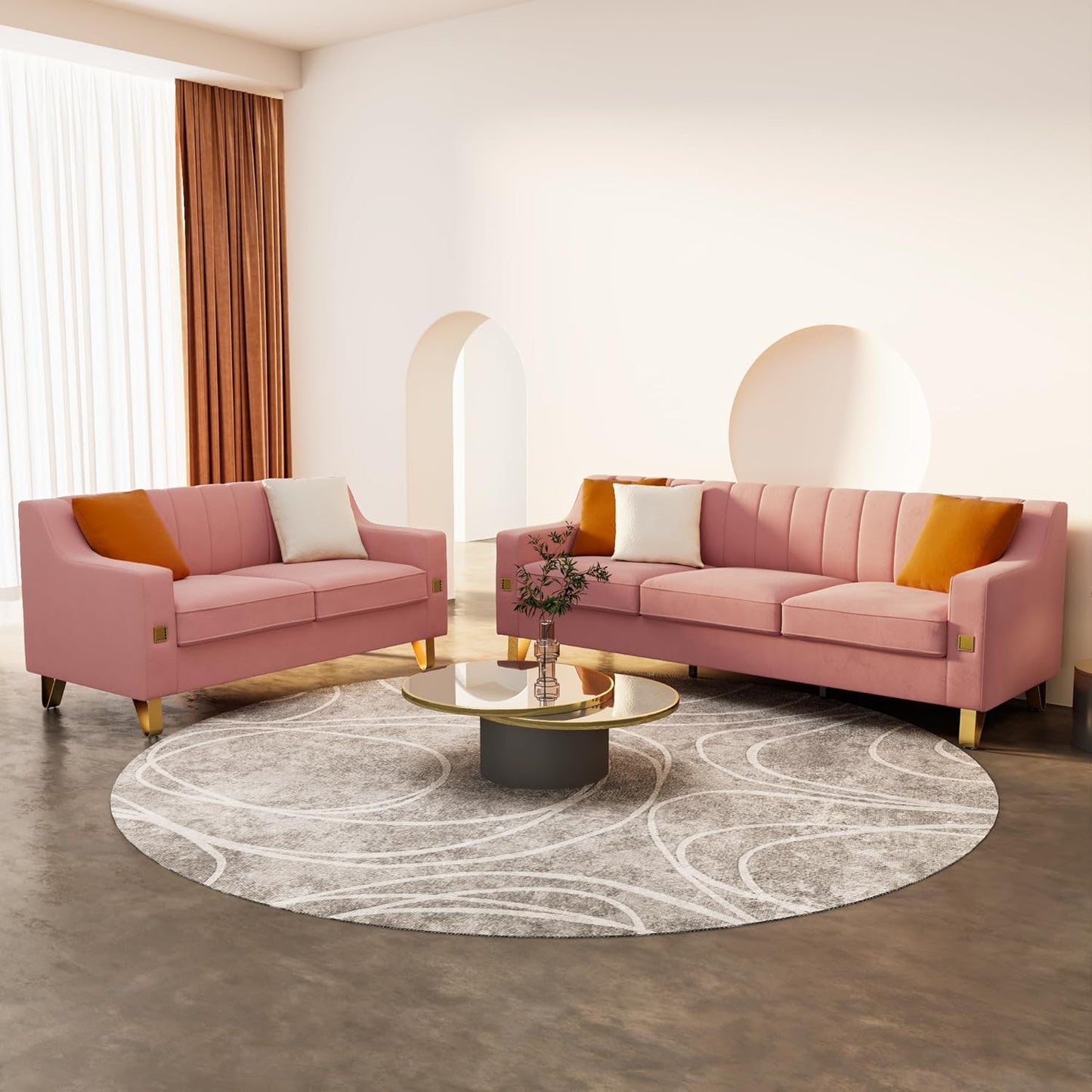 Pink Velvet Combo Sofa Set with Love Seat and Sofa