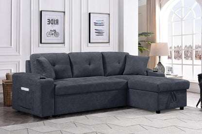 DARK GREY Convertible Sectional Sofa with Armrest Storage (92 inches)