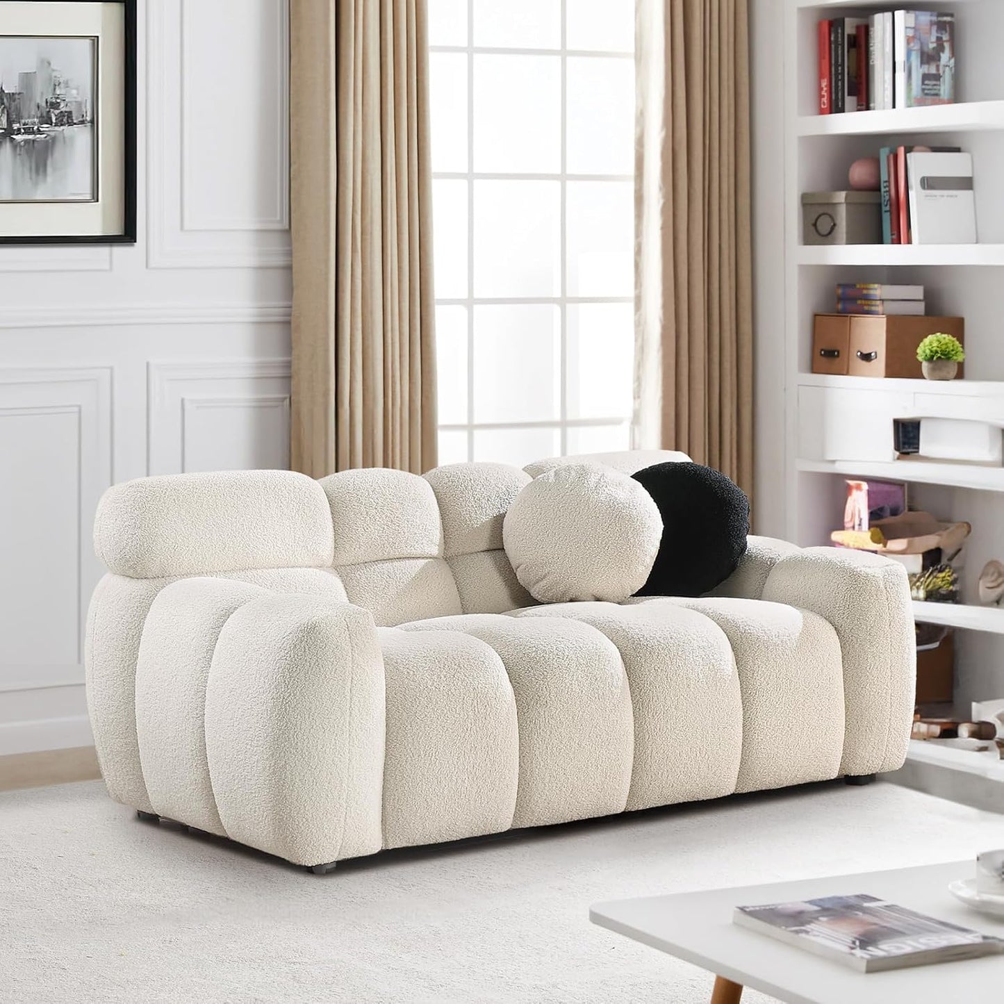 Beige Sofa with Boucle Material (64.96 inches)