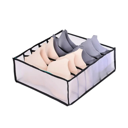 Gray or White 7-Grid Foldable Drawer Organizer with Durable Nylon Mesh (Various Sizes)