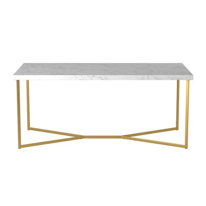 White+Gold Modern Glam Metal and Faux Marble Coffee Table with Faux White Marble/Gold (42.00 inches)