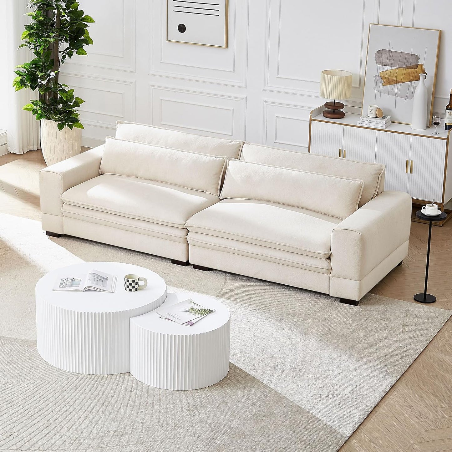 Beige Medieval Sofa with Fabric Seating (104.72 inches)