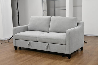 Light Grey 3-in-1 Convertible Queen Sofa Bed with Pull-out Bed and Reclining Backrest (69 inches)