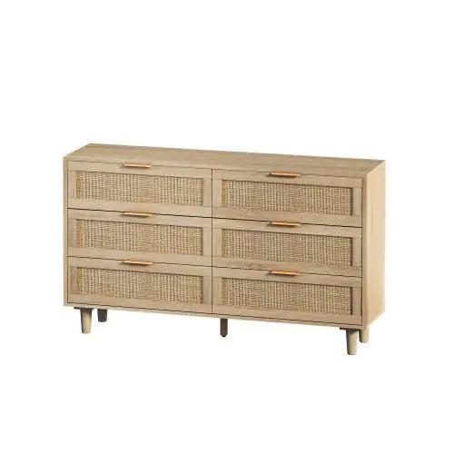 Natural 6-Drawers Rattan Storage Cabinet with Particle Board (51.18 inches)